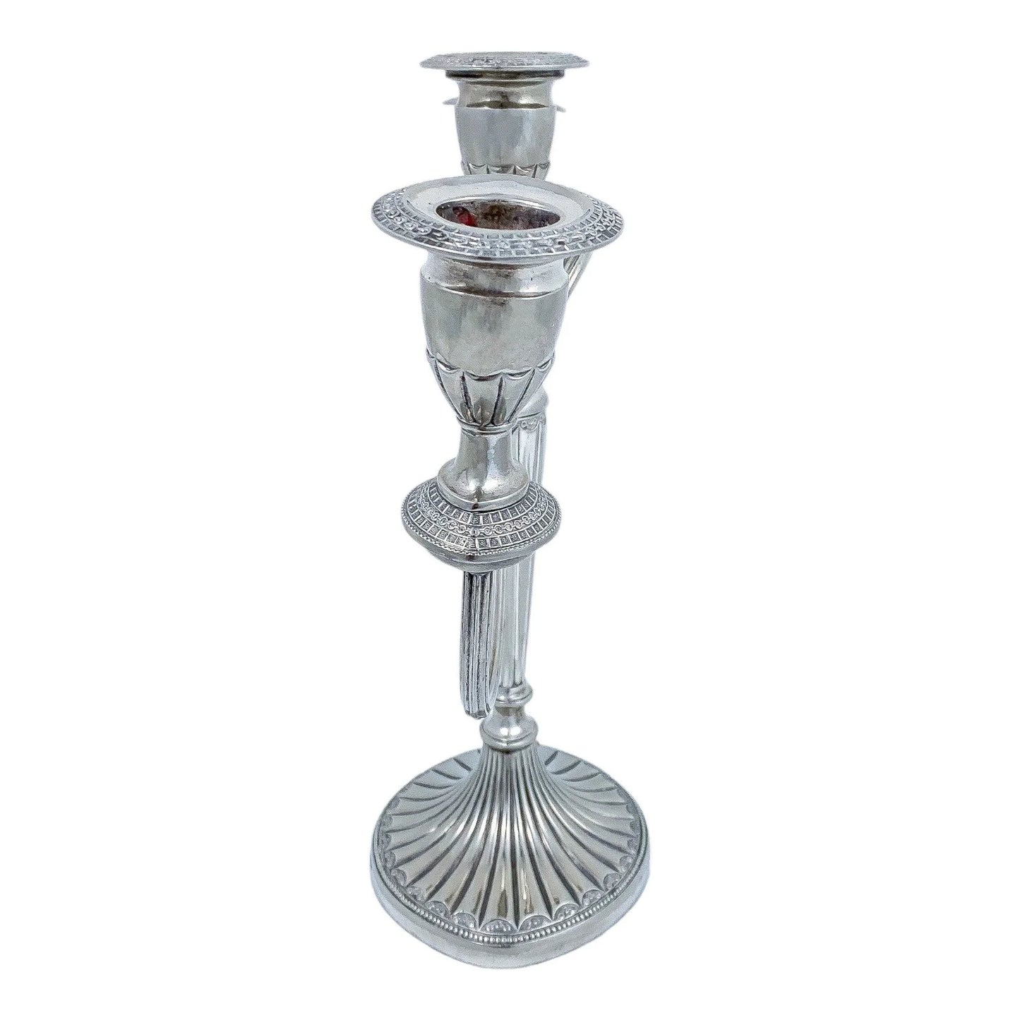 Vintage 1950's Egyptian revival three-arm silver plated candelabra, Falstaff