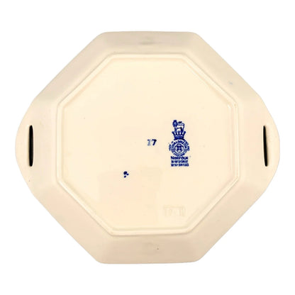 Pair of Royal Doulton serving platters, blue and white “Norfolk” windmill design, hexagonal dish