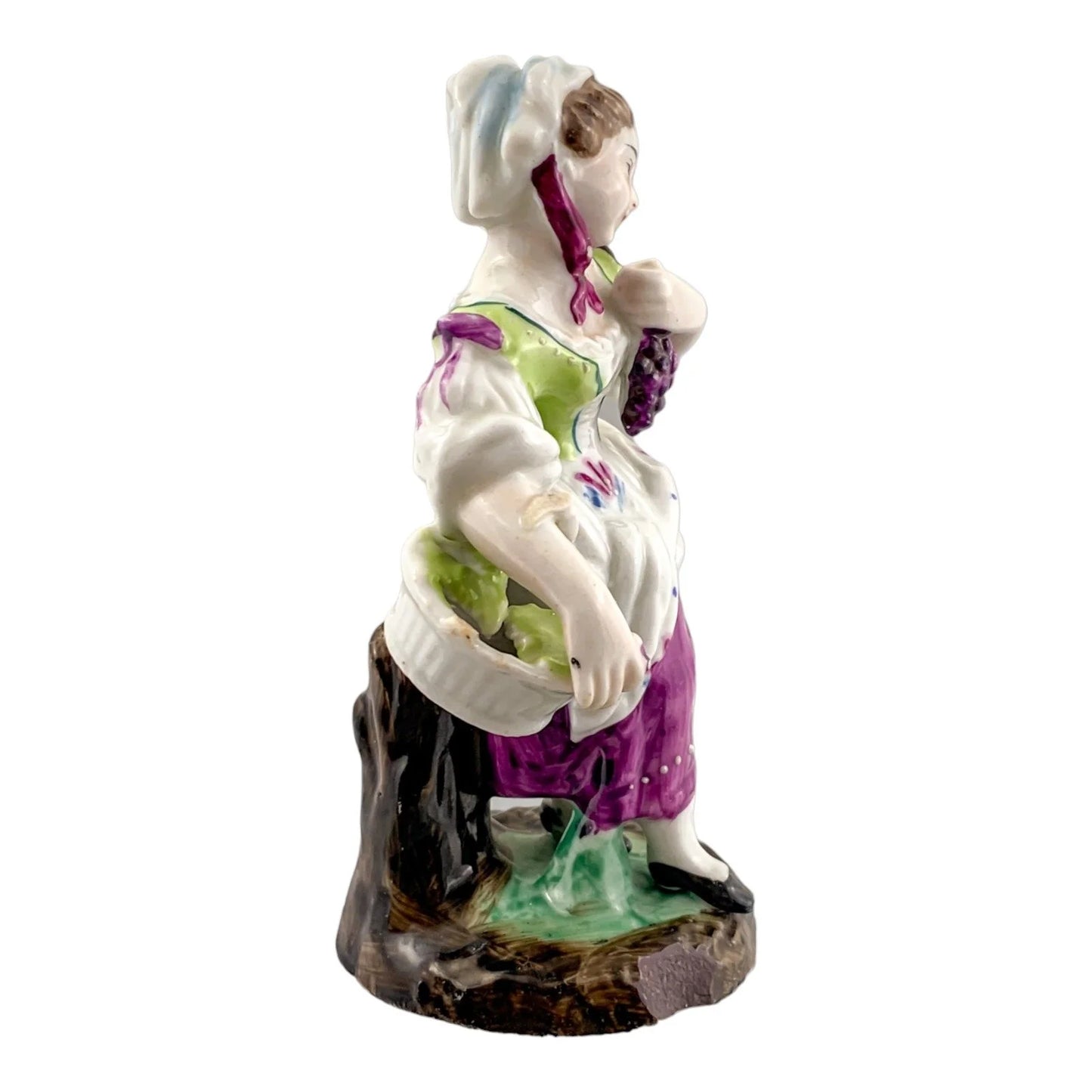 Victorian set of 3 German porcelain figurines – Regency dandy, fruit seller and musician
