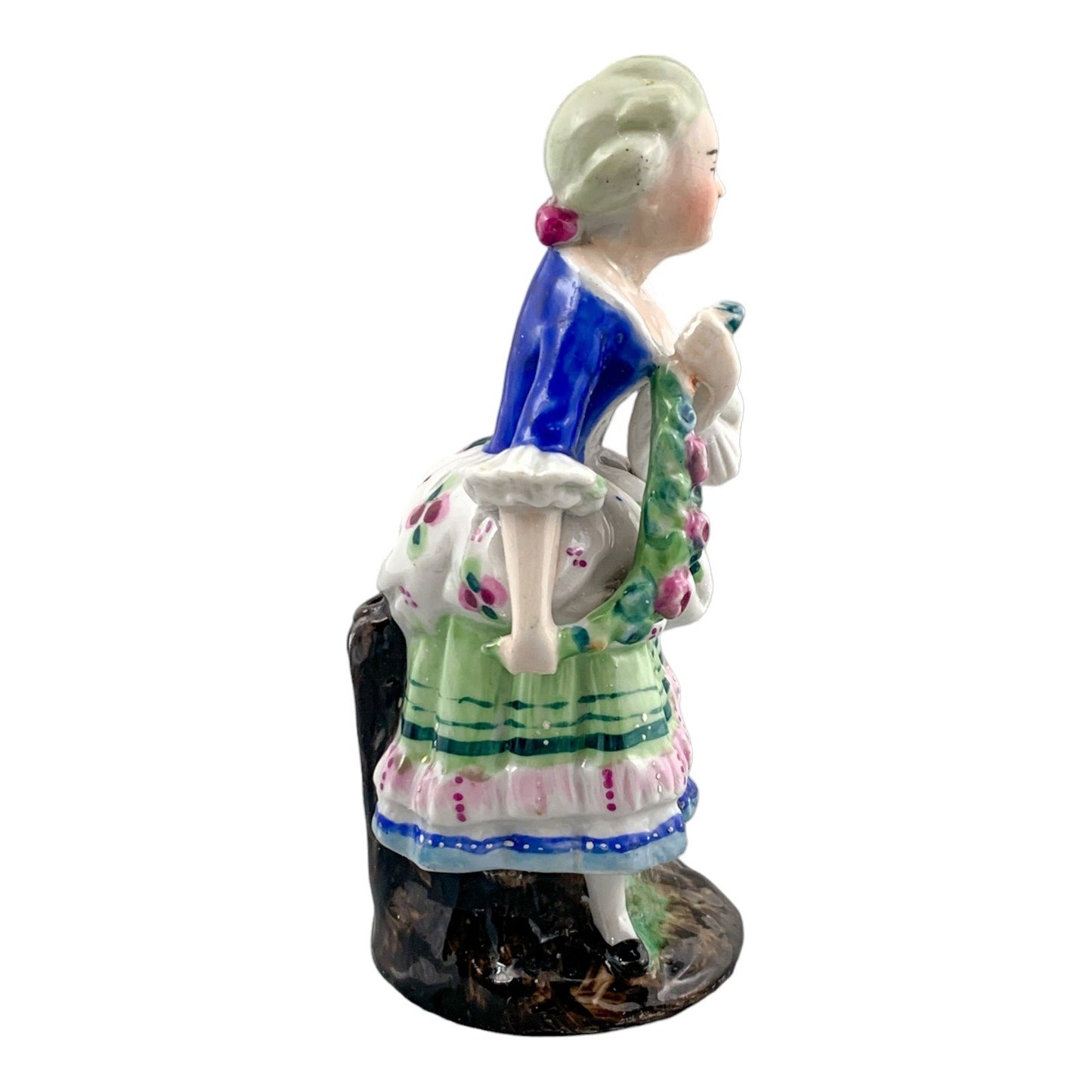 19th century German porcelain matching figurines – Regency gentleman and lady with flower garland