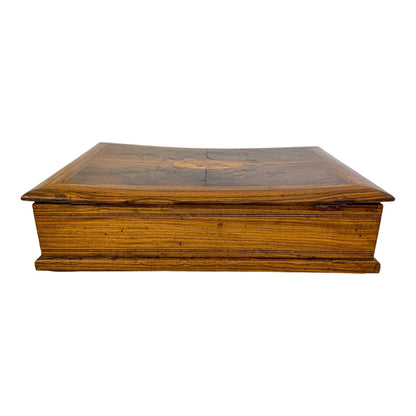 Victorian burr walnut sewing / letter box with contents