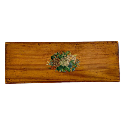 Oak Victorian glove / jewellery / sewing storage box with floral lid design