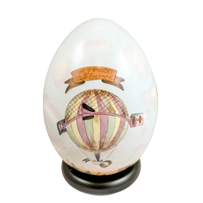 French Sevres style porcelain Easter egg with hot air balloon decoration