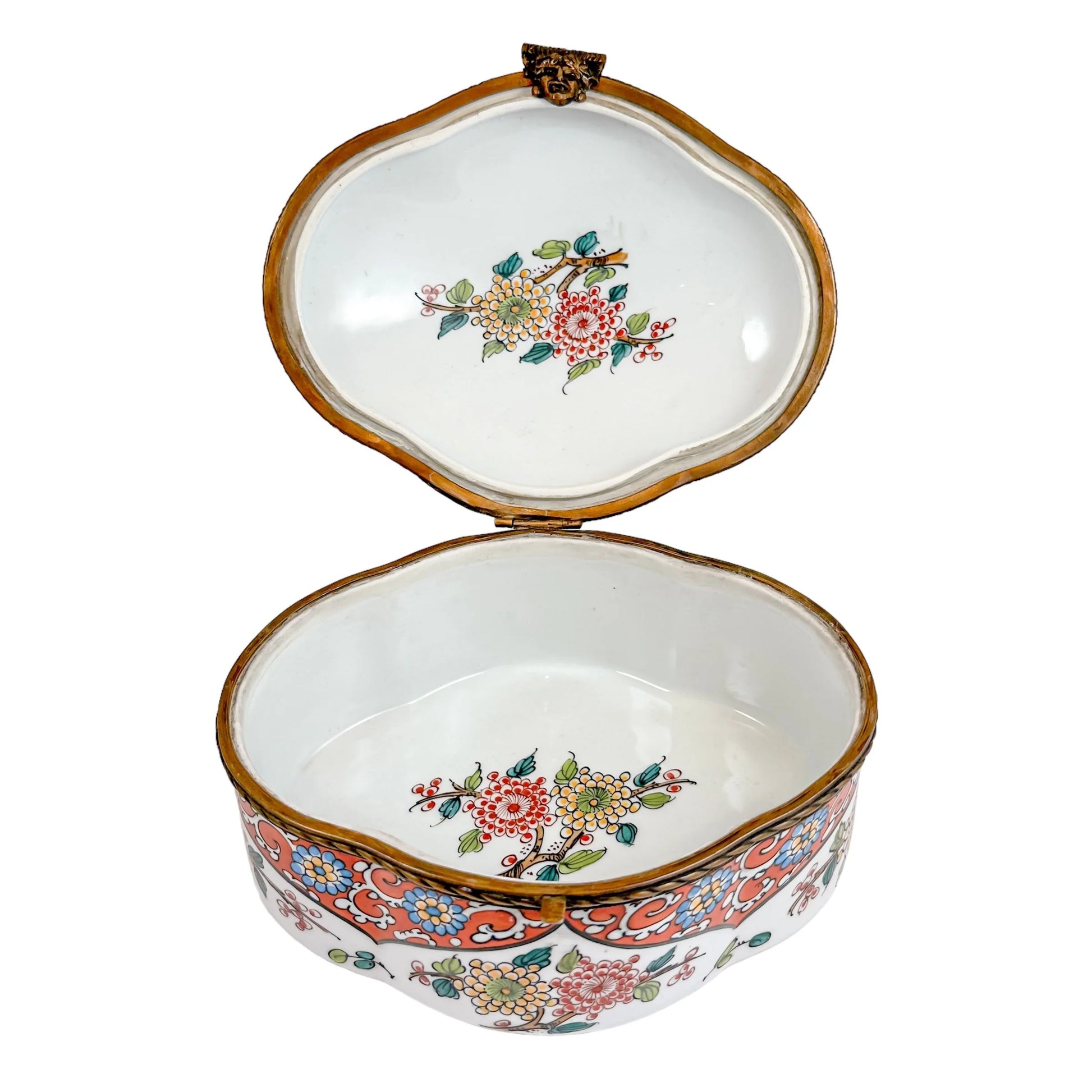 Desvres French Faience jewellery box with Roman mask closure