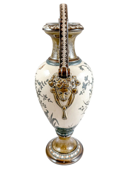 Art Nouveau majolica Gerbing & Stephan double handed vase, Japanese bird motif