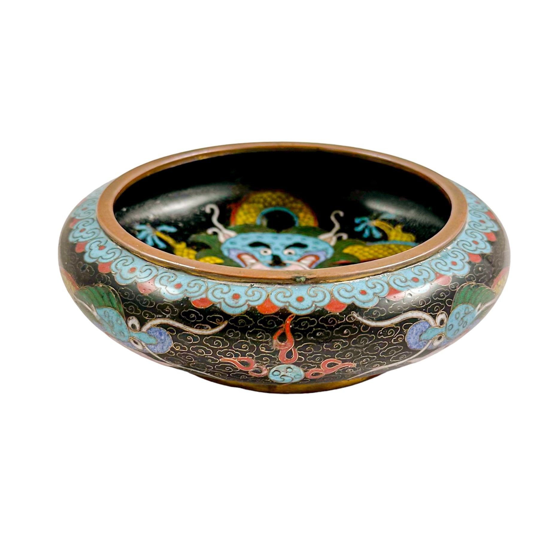 Qing dynasty Chinese dragon cloisonné enamel brush washer bowl