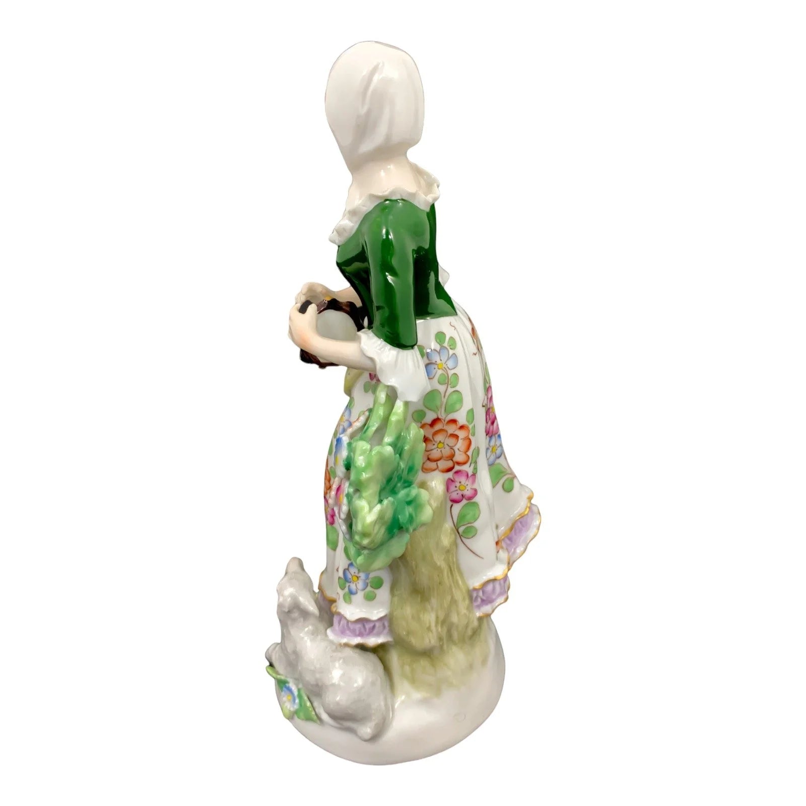 German porcelain Sitzendorf figurine of Georgian peasant girl with tambourine and sheep at her feet