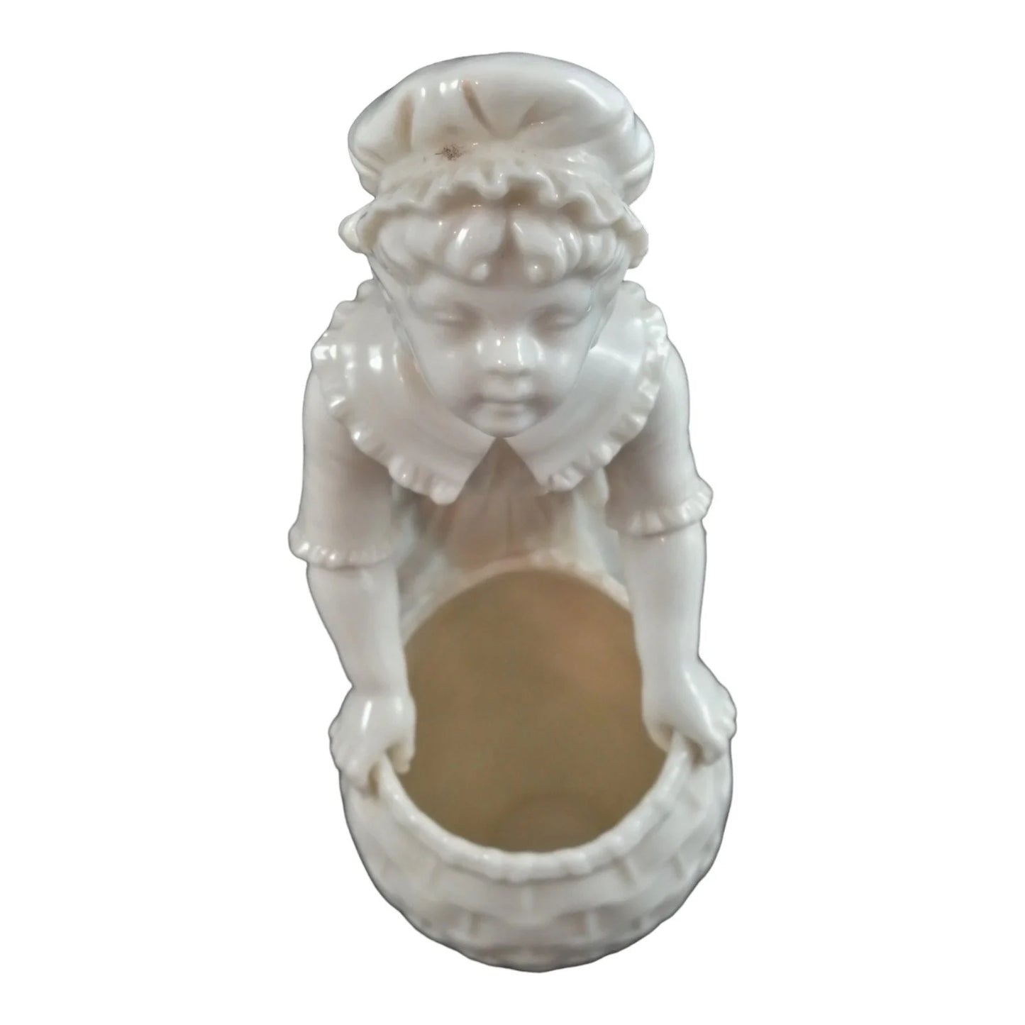 Victorian Royal Worcester "Kate Greenaway" porcelain figurine of young girl with basket modelled by James Hadley