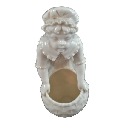 Victorian Royal Worcester "Kate Greenaway" porcelain figurine of young girl with basket modelled by James Hadley