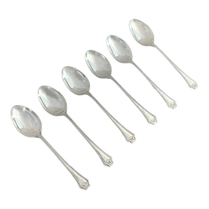 Boxed Art Deco sterling silver set of 6 large beaded teaspoons with Grecian terminals