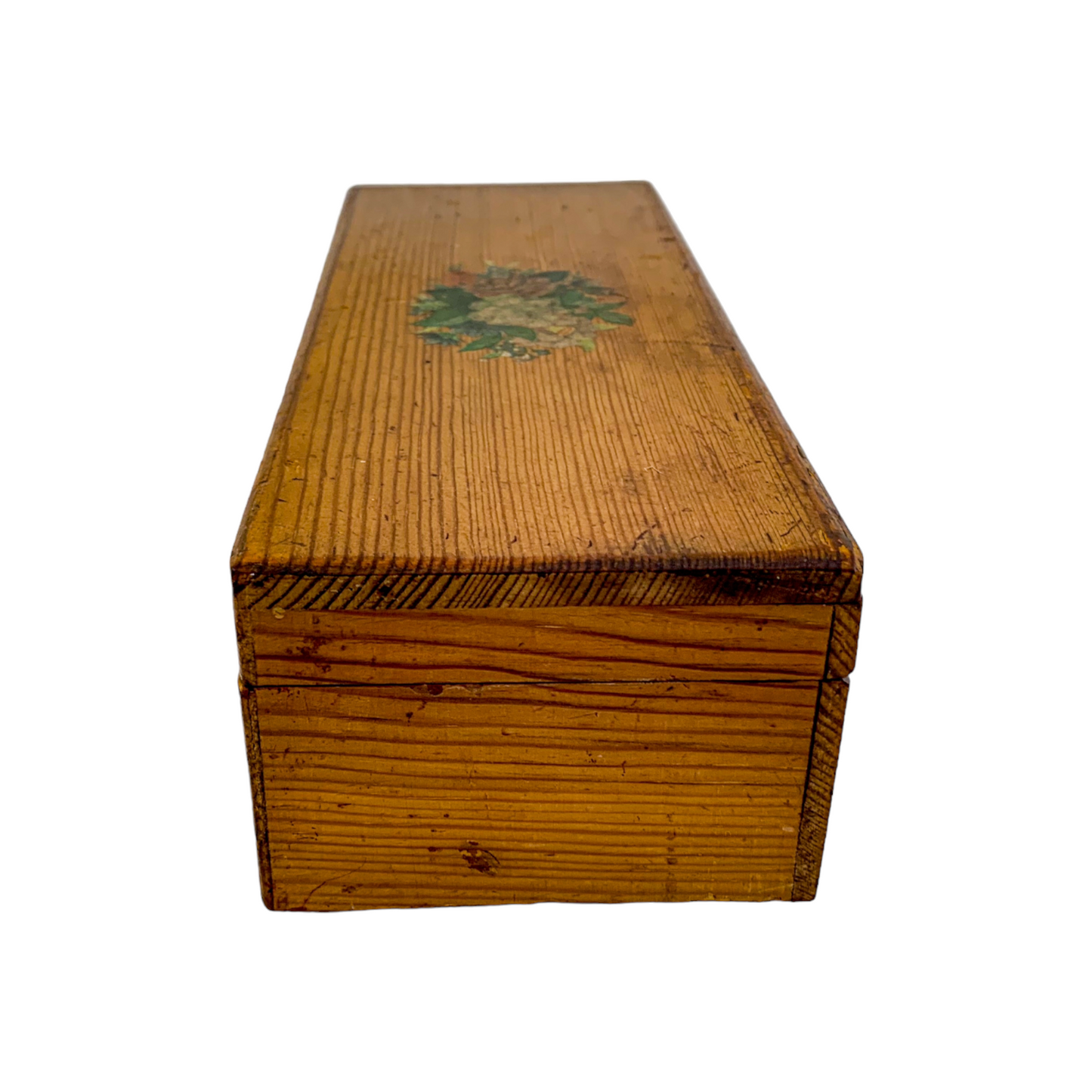 Oak Victorian glove / jewellery / sewing storage box with floral lid design