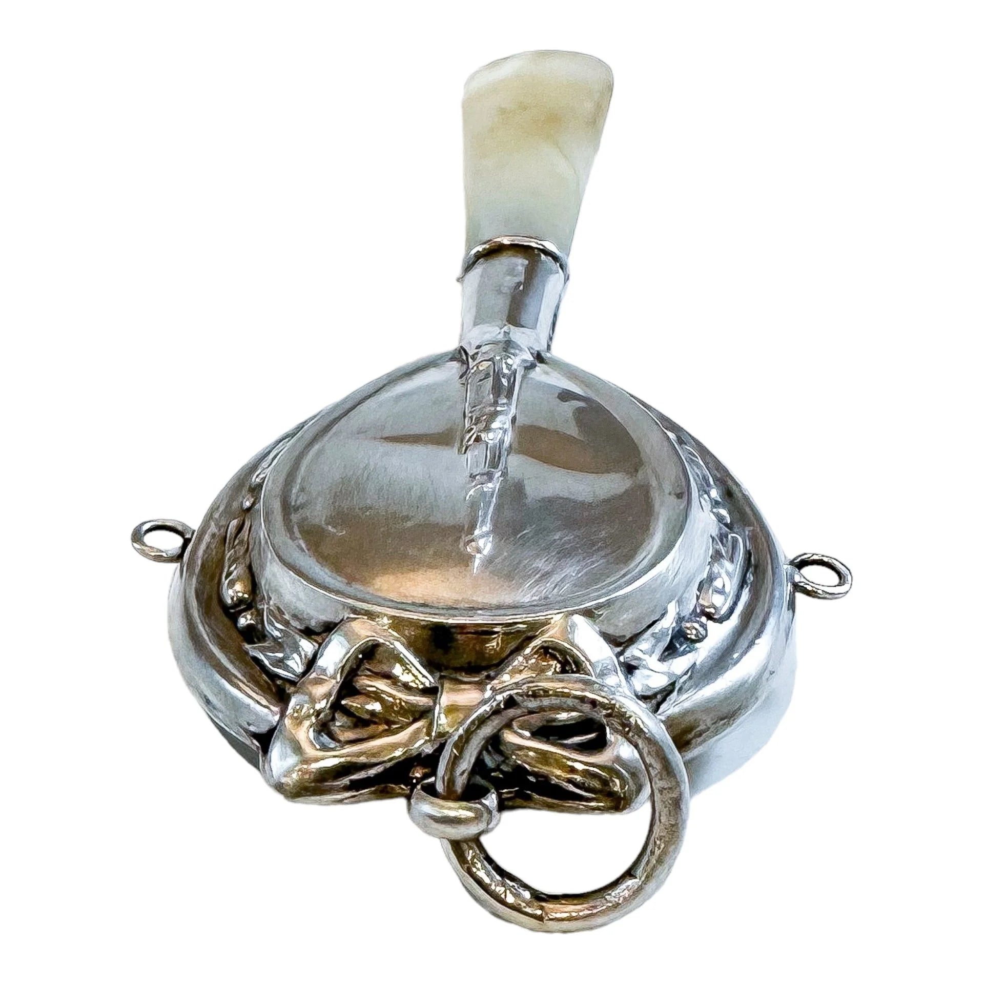 Edwardian Chester sterling silver and mother of pearl baby rattle