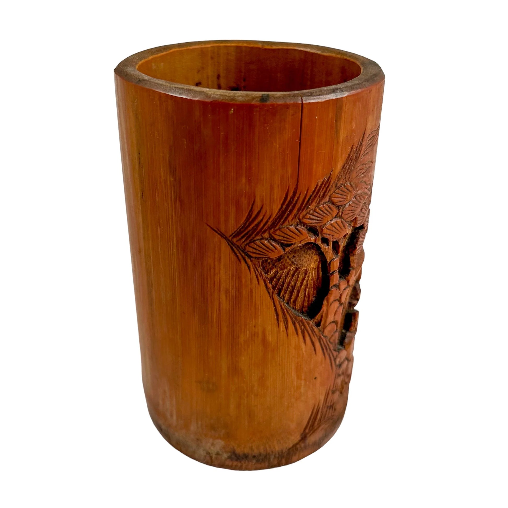 19th century Japanese Daoist cylindrical bamboo brush pot / bitong