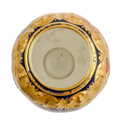 Victorian Royal Crown Derby lidded pot gilded and hand-painted with Imari flowers