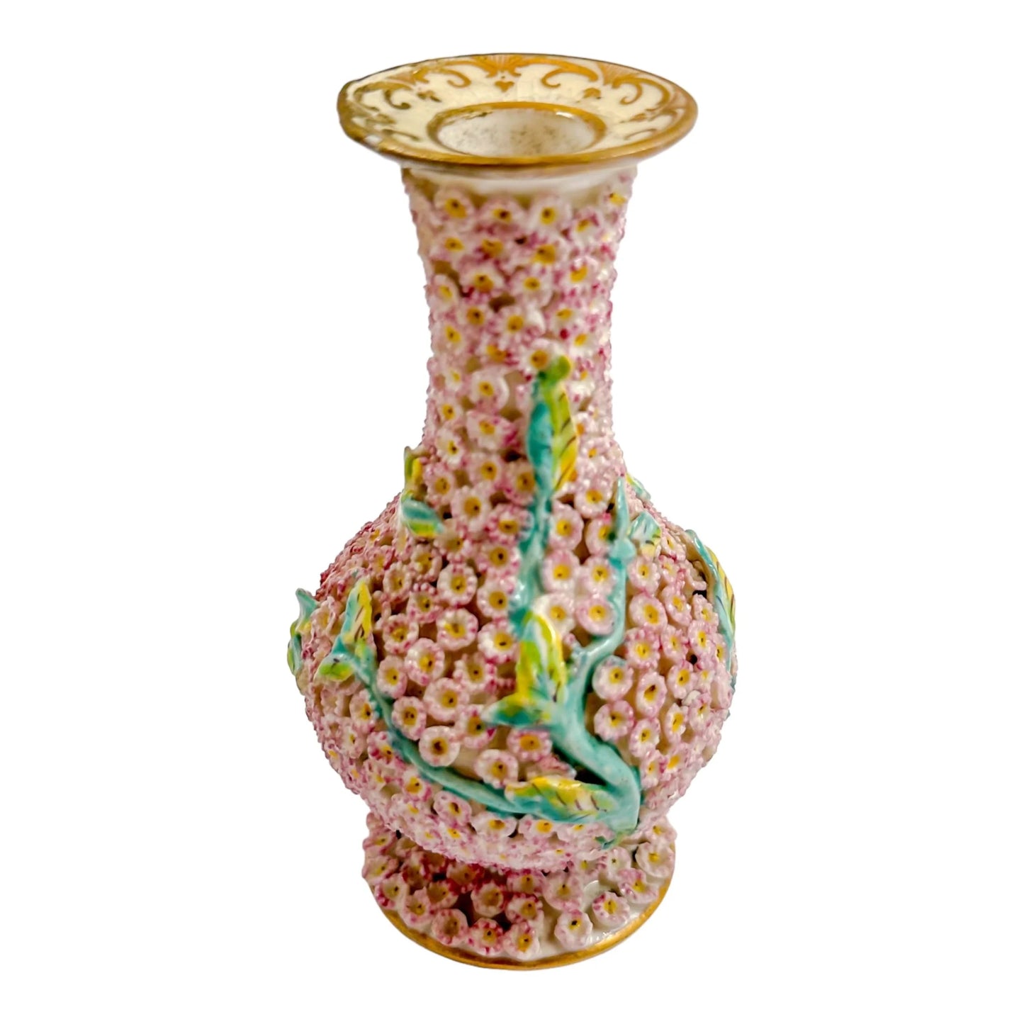 19th century Meissen single flower pink "Schneeballen" (snowball) vase