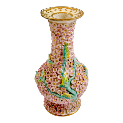 19th century Meissen single flower pink "Schneeballen" (snowball) vase