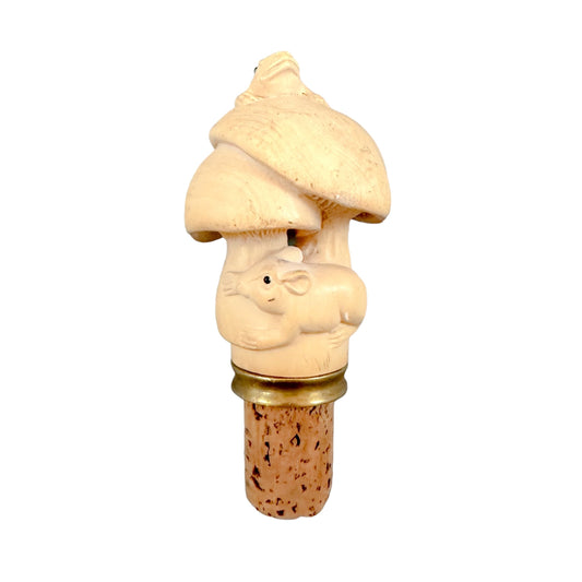 1890's Japanese novelty boxwood toad and rat on mushrooms bottle cork