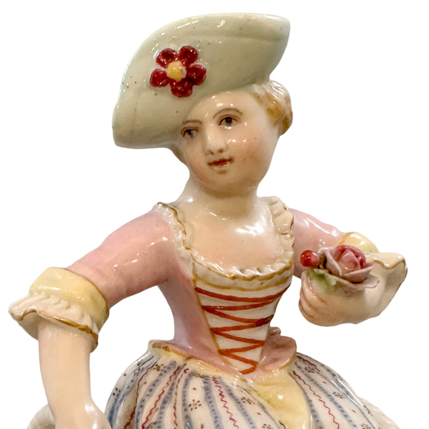 Rococo German Dresden porcelain double open bonbon / salt cellar, "Girl with baskets"