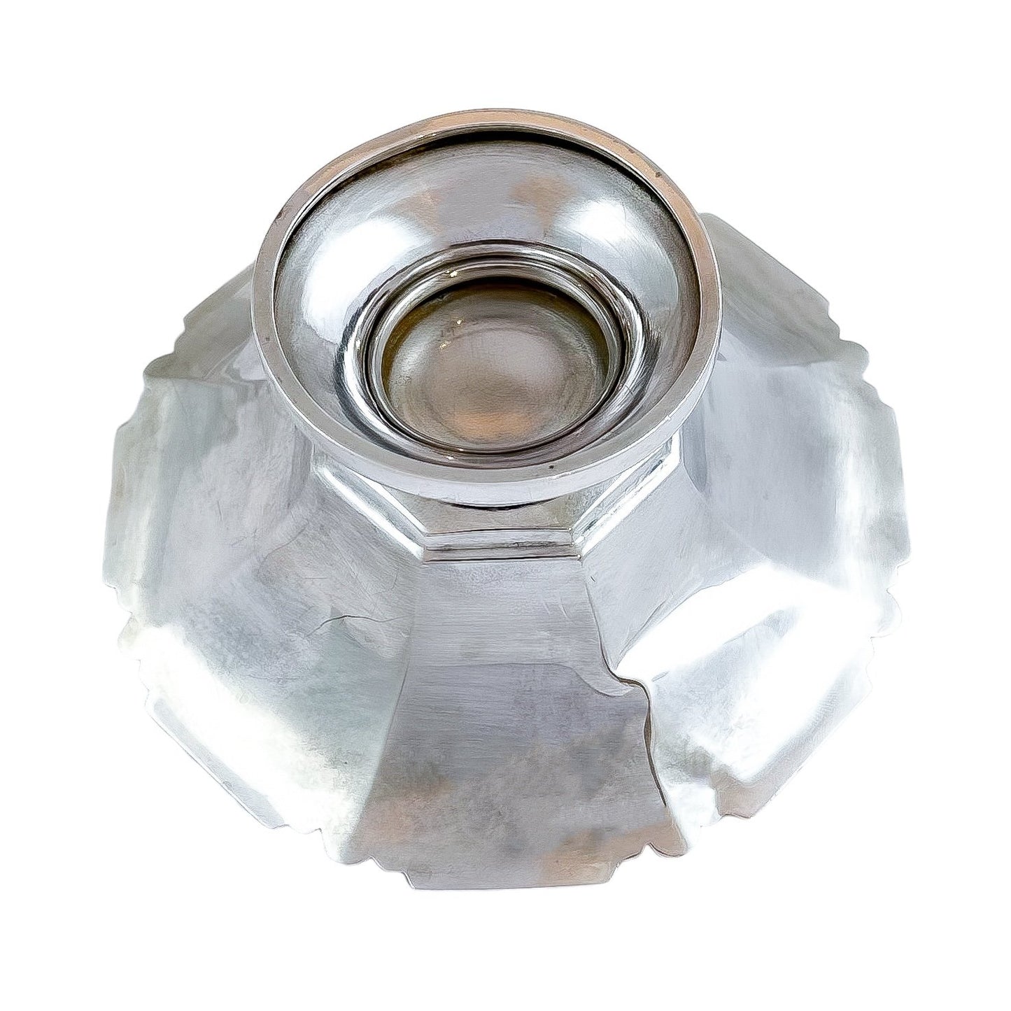 Art Deco sterling silver pedestal octagonal sweetmeat basket / bonbon dish