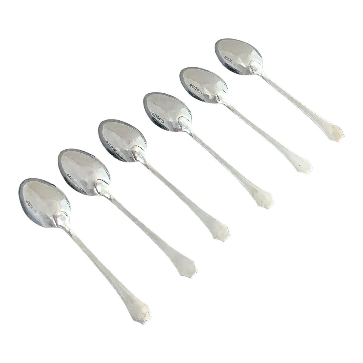 Boxed Art Deco sterling silver set of 6 large beaded teaspoons with Grecian terminals