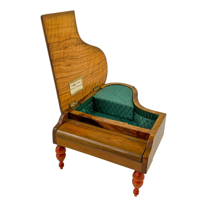 Antique Thorens baby grand piano walnut music jewellery box, silk lined, Emperor Waltz