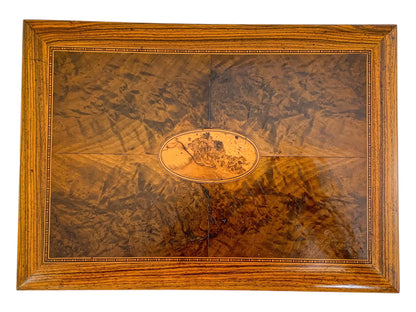 Victorian burr walnut sewing / letter box with contents