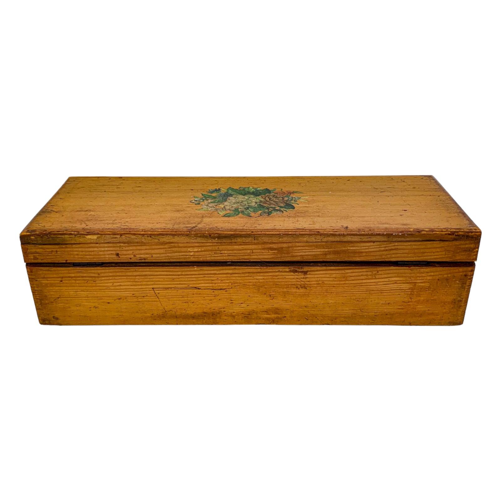 Oak Victorian glove / jewellery / sewing storage box with floral lid design
