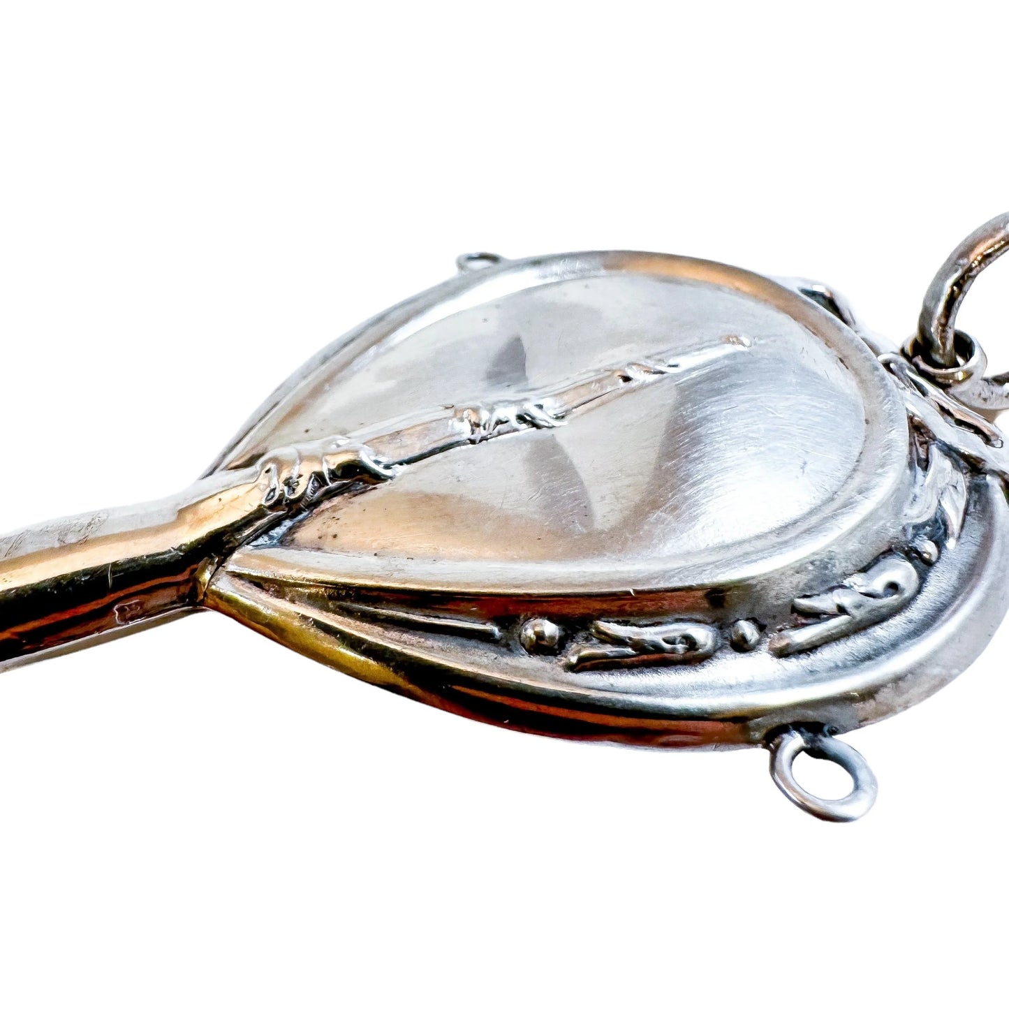 Edwardian Chester sterling silver and mother of pearl baby rattle
