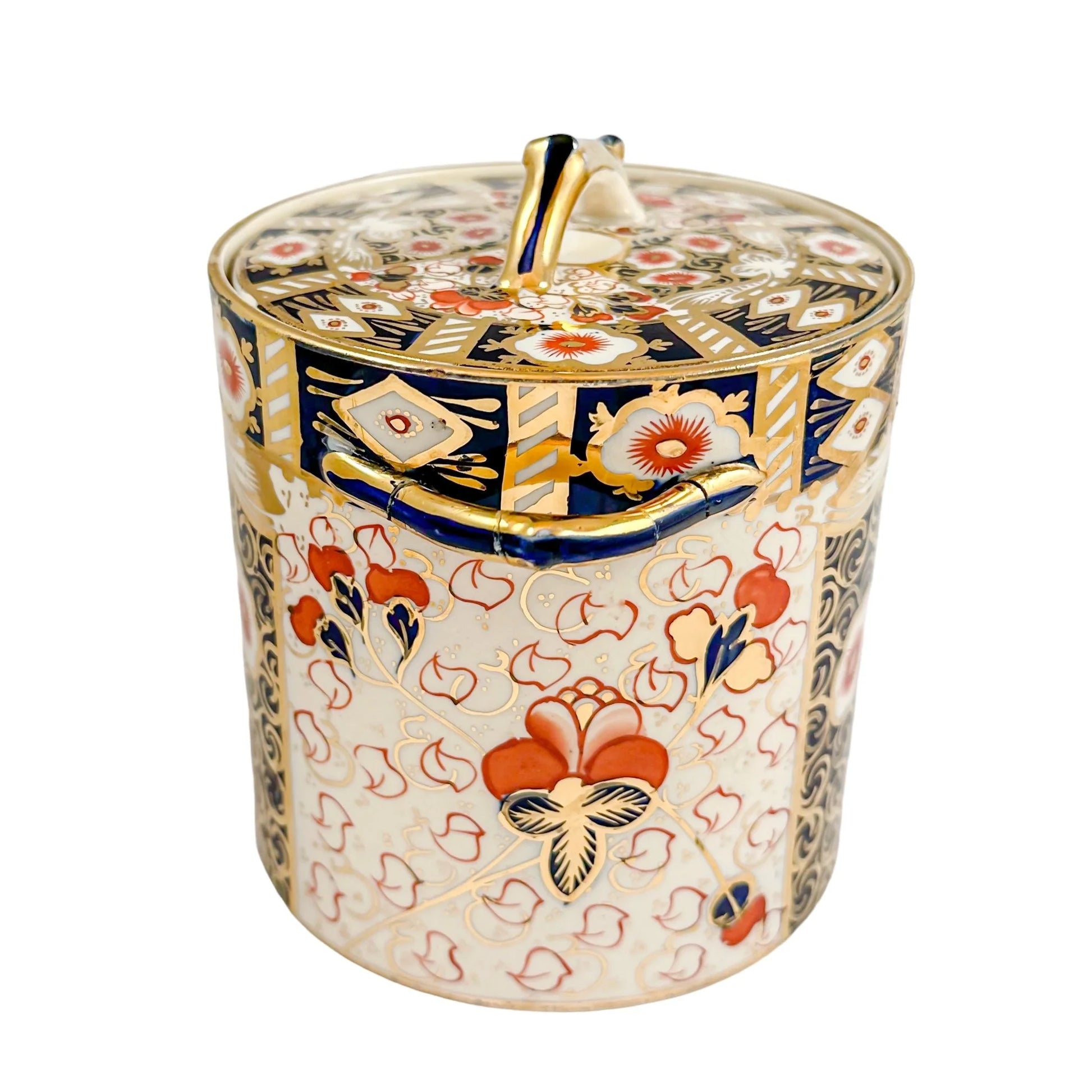 Victorian Royal Crown Derby Imari two-handled large biscuit barrel