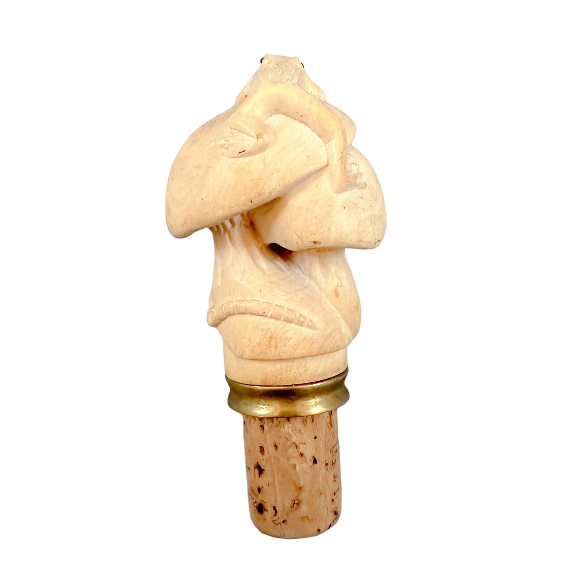 1890's Japanese novelty boxwood toad and rat on mushrooms bottle cork