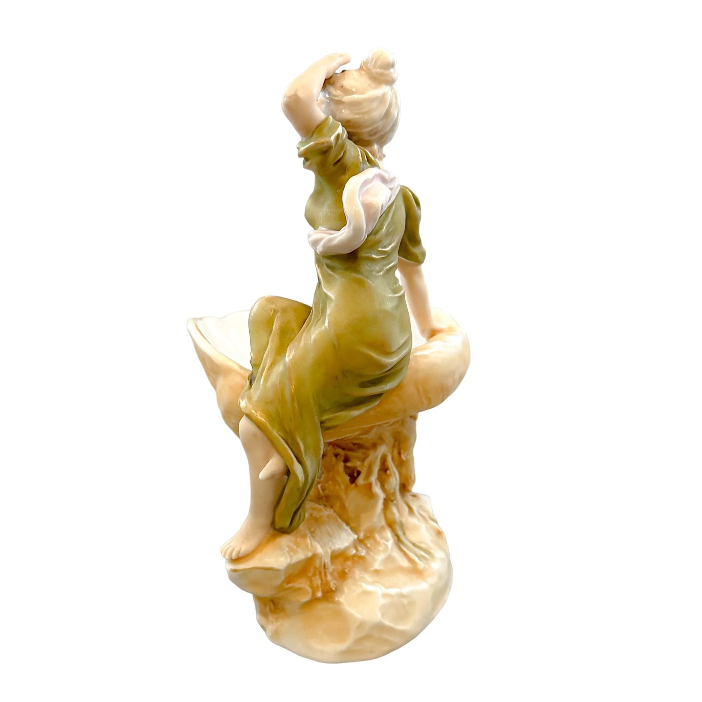 Art Nouveau Royal Dux porcelain "Maiden leaning on shell" vide poche
