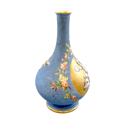 French 19th Century onion-shaped blue porcelain vase of cherub riding sea monster