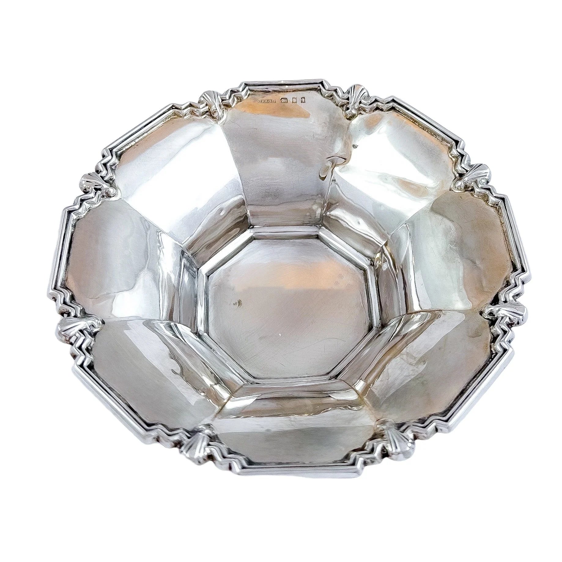 Art Deco sterling silver pedestal octagonal sweetmeat basket / bonbon dish