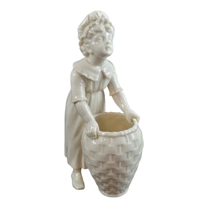 Victorian Royal Worcester "Kate Greenaway" porcelain figurine of young girl with basket modelled by James Hadley
