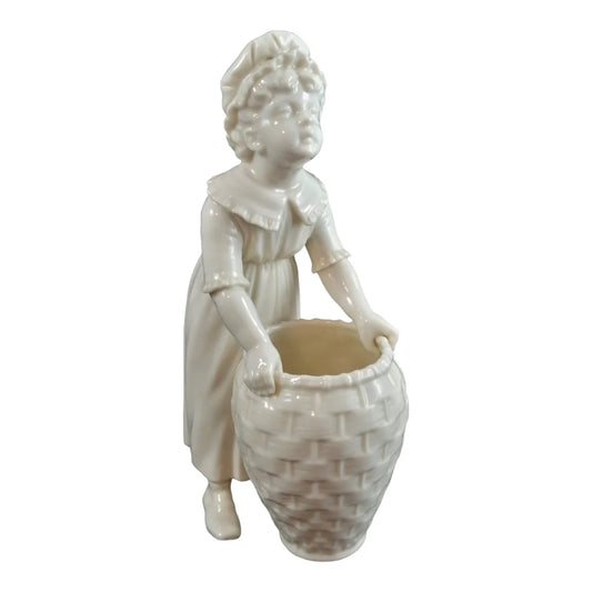 Victorian Royal Worcester "Kate Greenaway" porcelain figurine of young girl with basket modelled by James Hadley