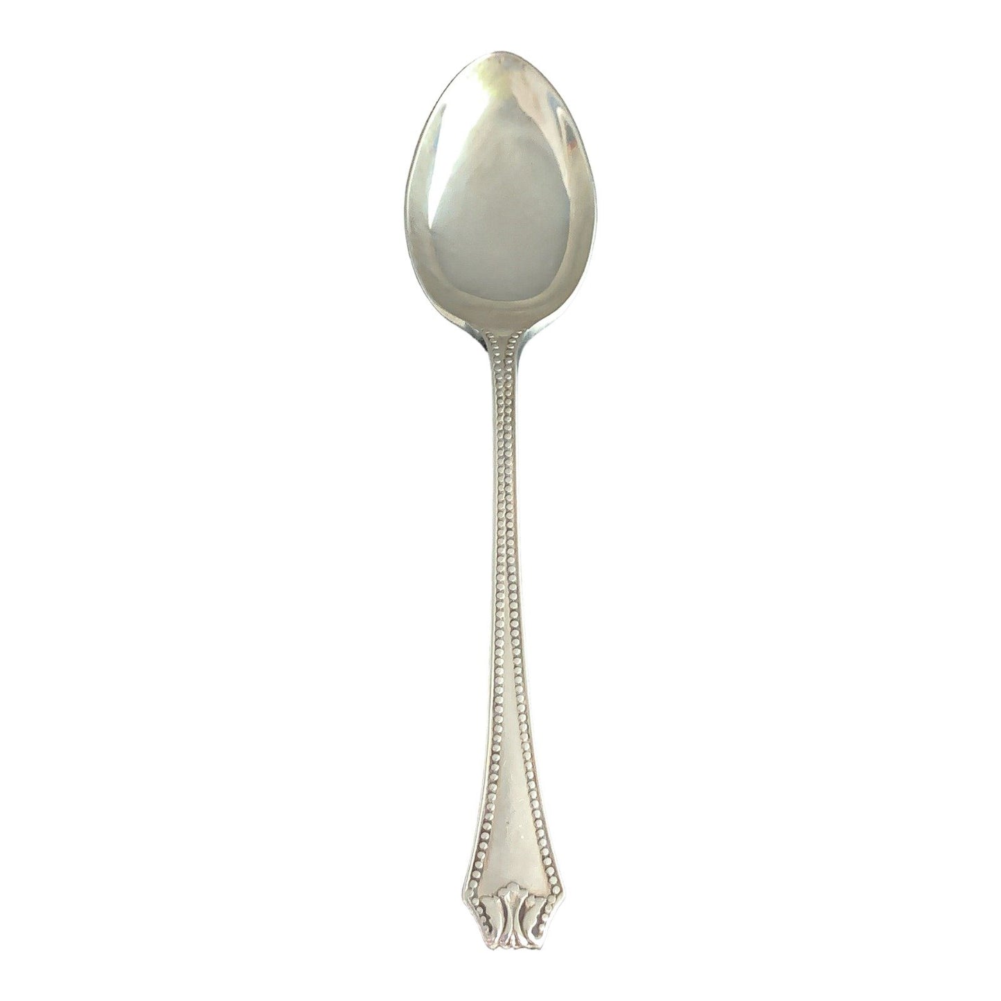 Boxed Art Deco sterling silver set of 6 large beaded teaspoons with Grecian terminals