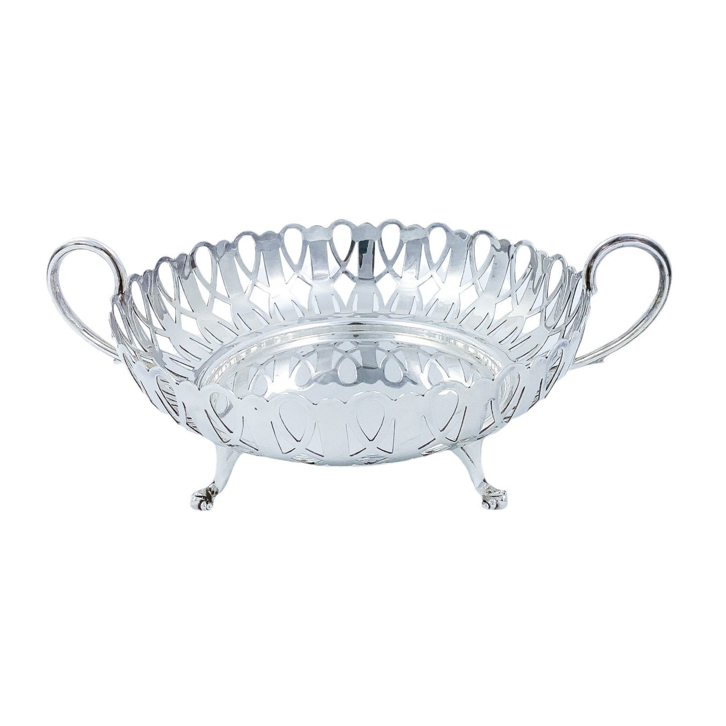 Edwardian silver plated pierced two-handled round centrepiece fruit bowl basket