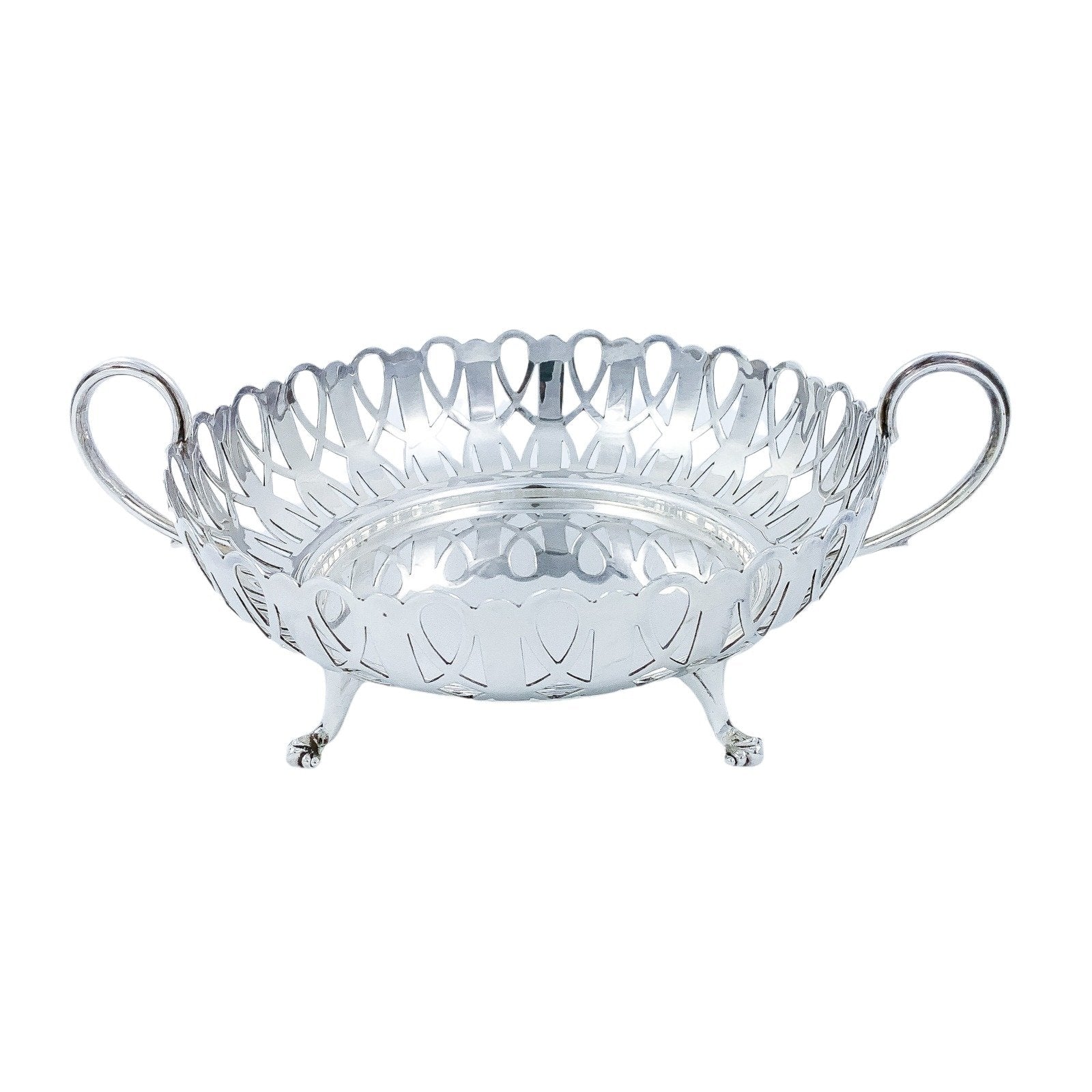 Edwardian silver plated pierced two-handled round centrepiece fruit bowl basket