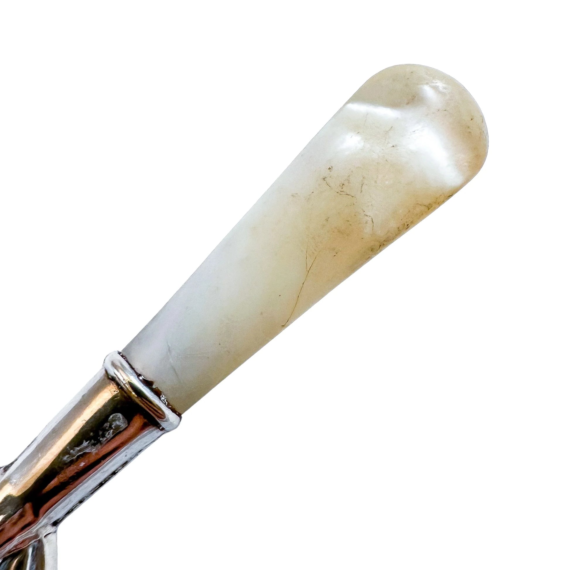 Edwardian Chester sterling silver and mother of pearl baby rattle