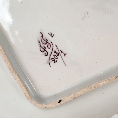 French 1900's Desvres Fourmaintraux faience ceramic floral two-handled tray