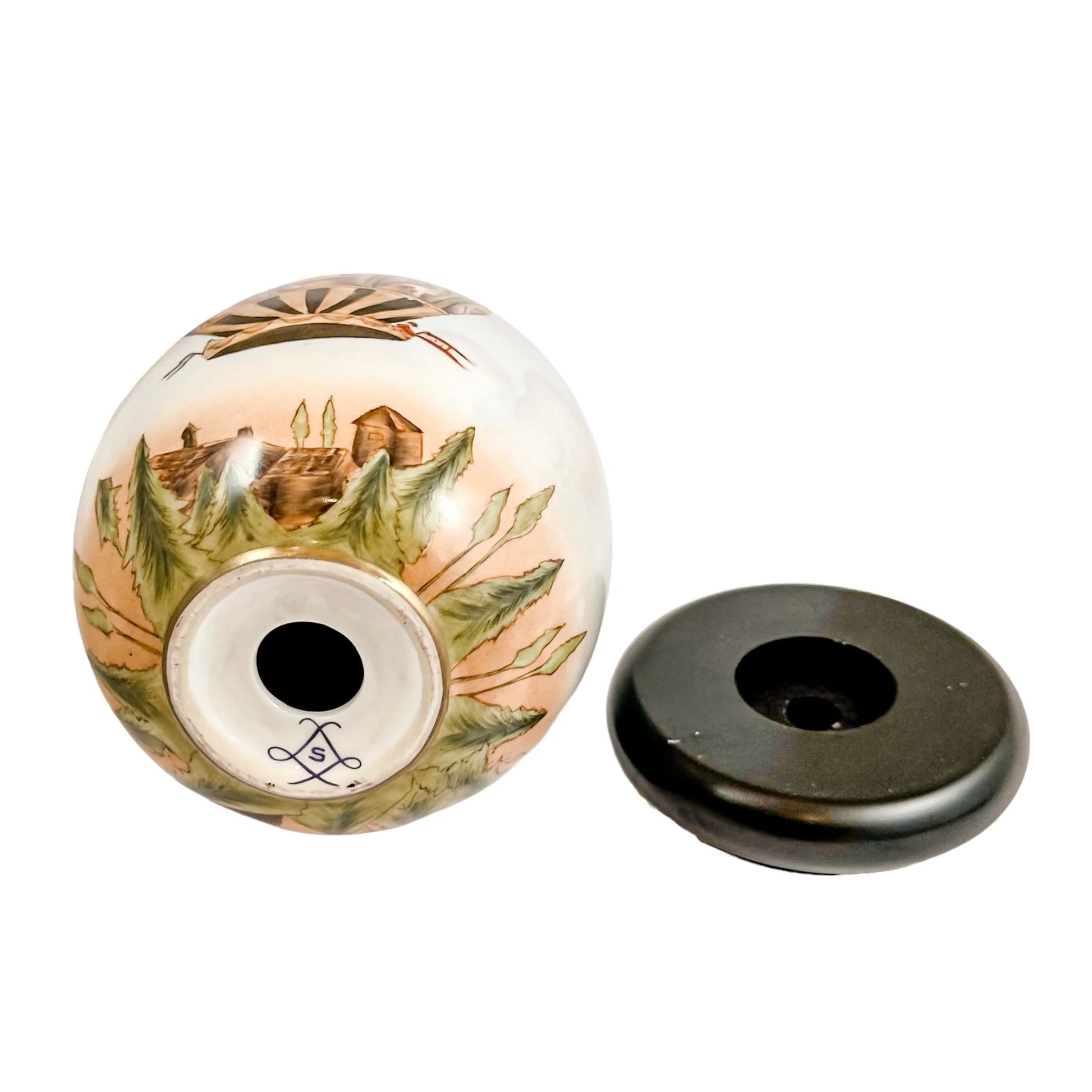 French Sevres style porcelain Easter egg with hot air balloon decoration
