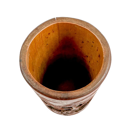 19th century Japanese Daoist cylindrical bamboo brush pot / bitong