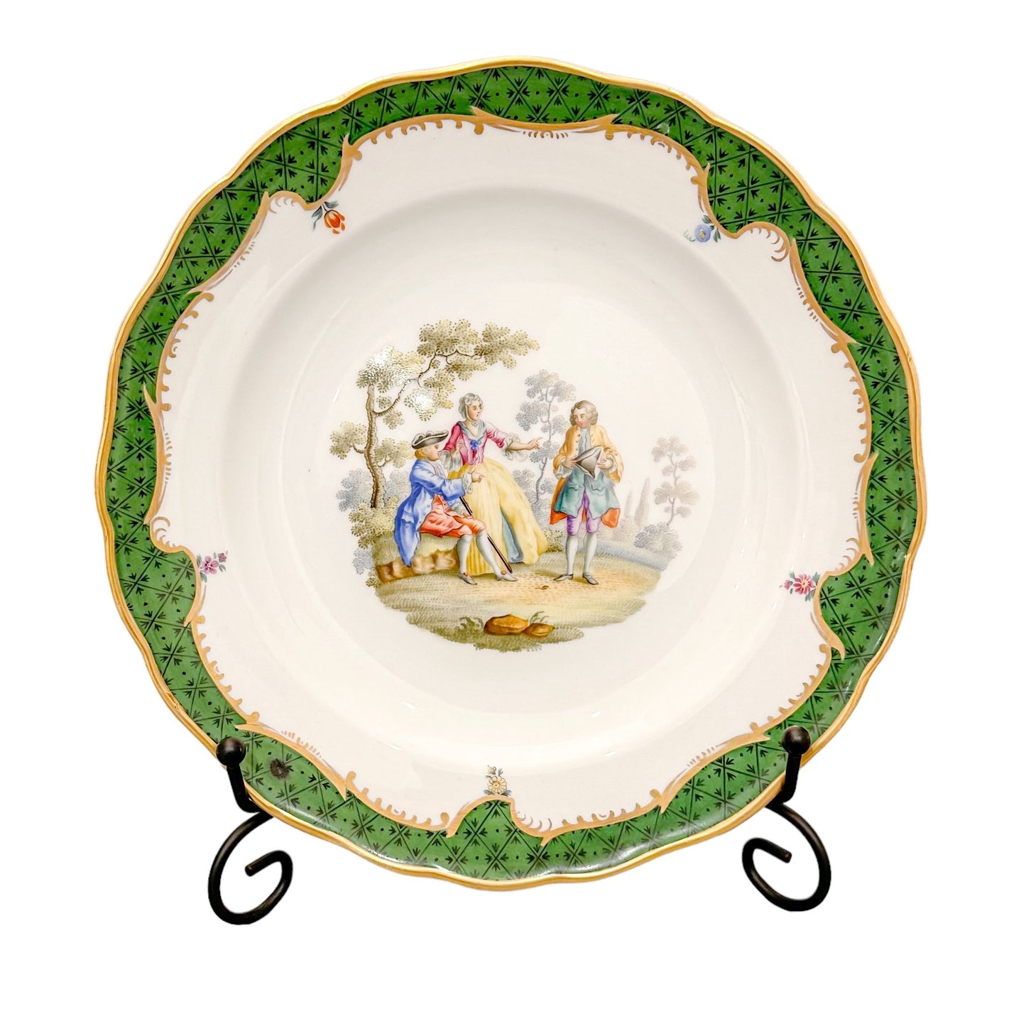 19th century Meissen porcelain cabinet plate with gallant scene and green border