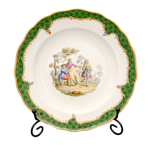 19th century Meissen porcelain cabinet plate with gallant scene and green border