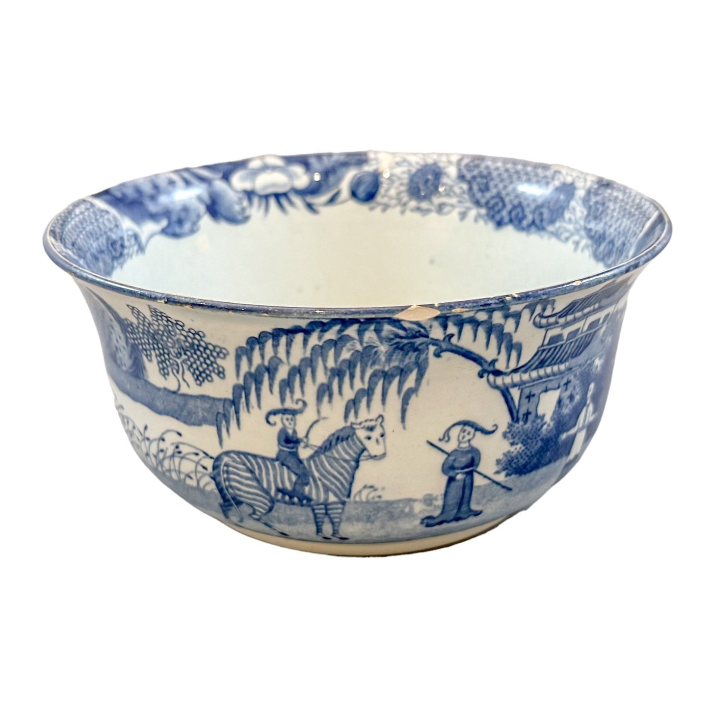 Georgian Chinoiserie Royal Staffordshire John Rogers  "Zebra" blue transferware fruit bowl