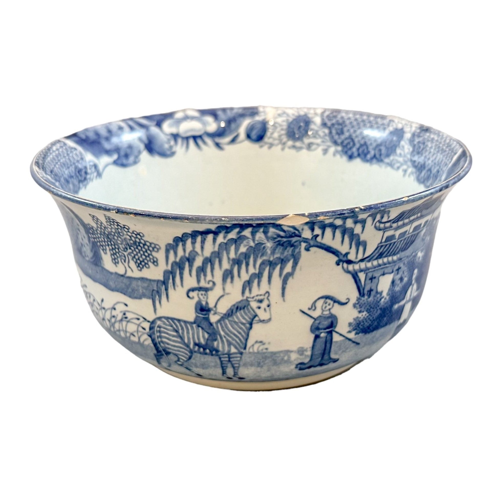 Georgian Chinoiserie Royal Staffordshire John Rogers  "Zebra" blue transferware fruit bowl