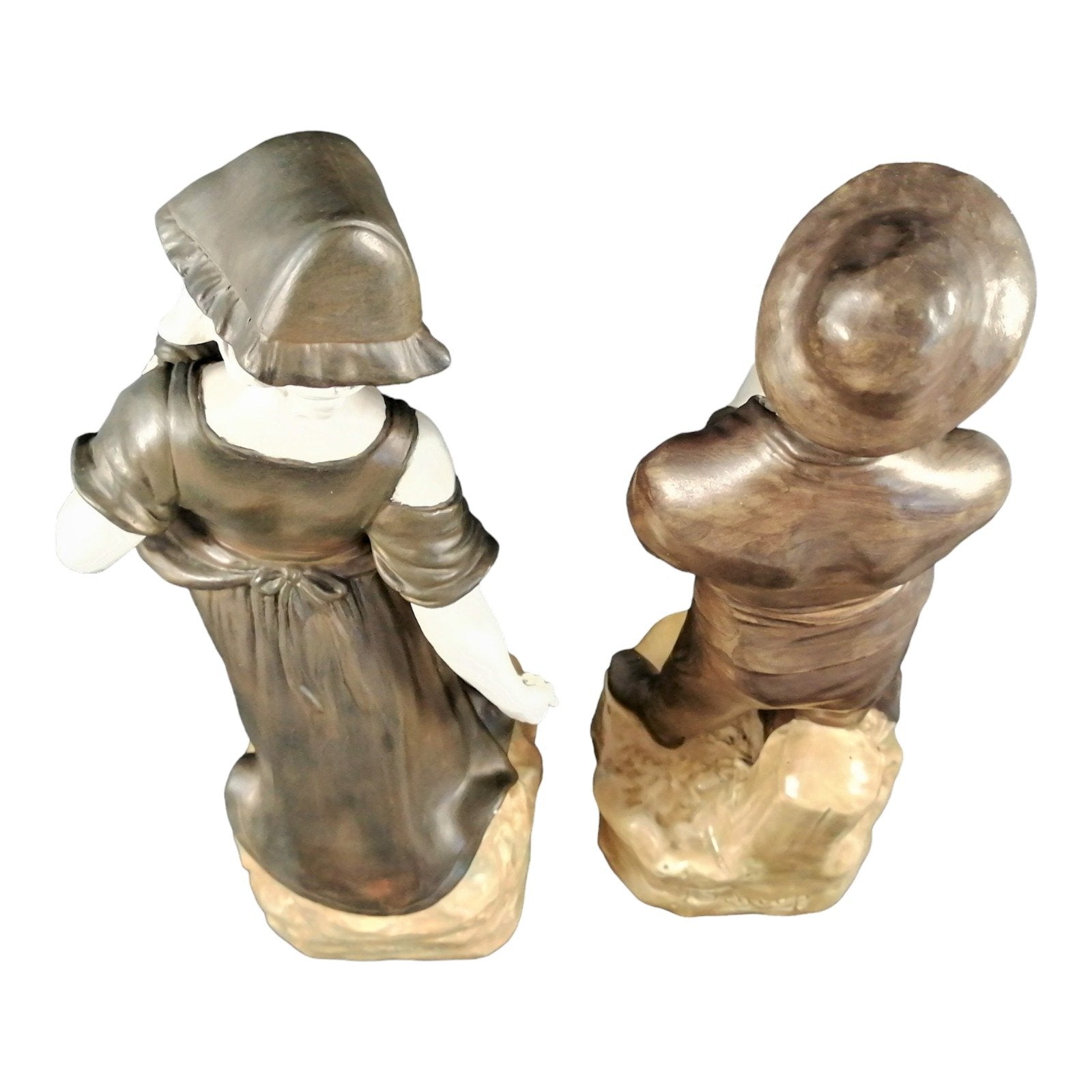 Pair of Art Nouveau Theodore Schoop for Bernard Bloch porcelain figurines, farming peasant couple