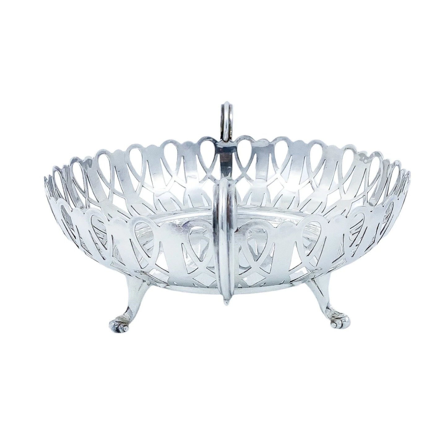 Edwardian silver plated pierced two-handled round centrepiece fruit bowl basket