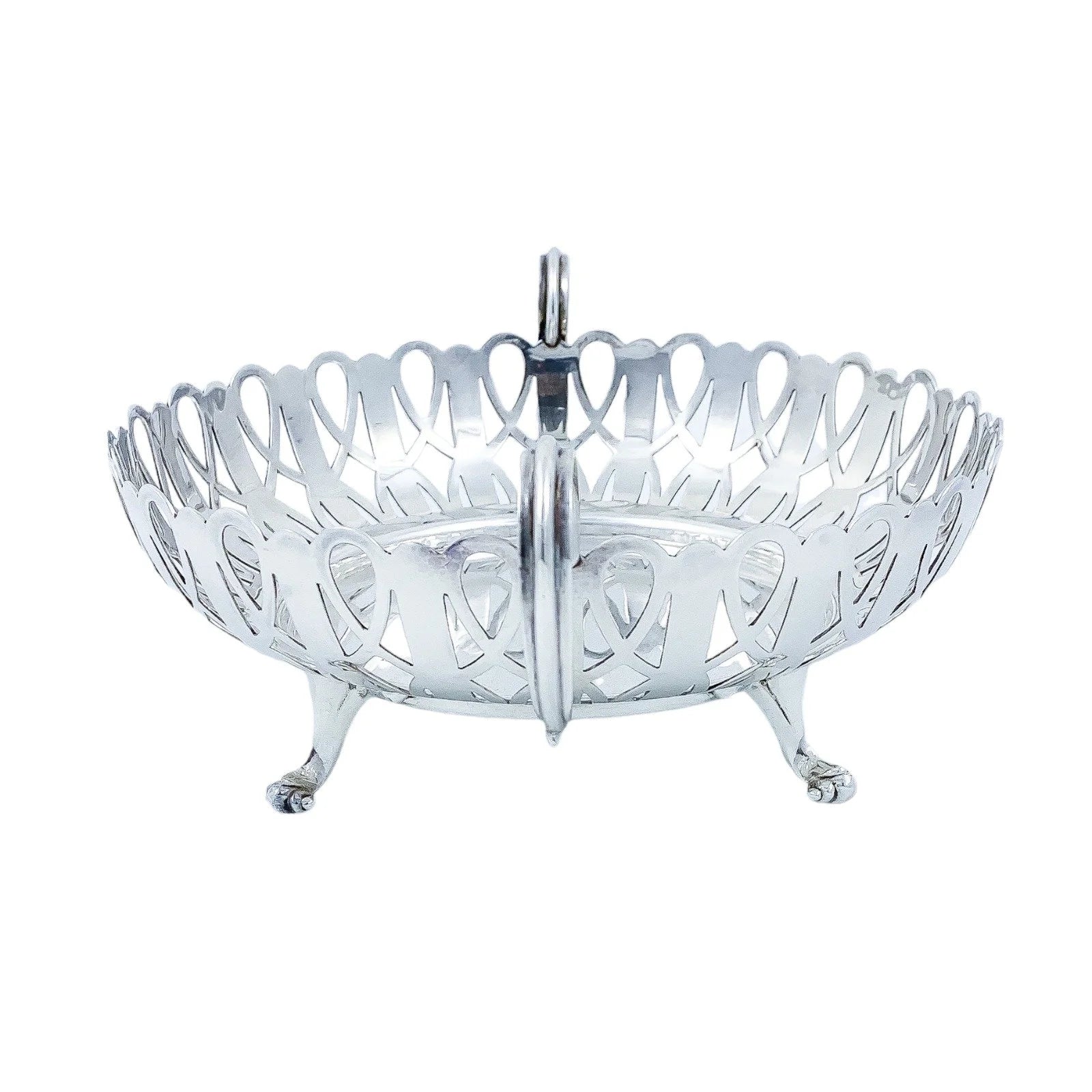 Edwardian silver plated pierced two-handled round centrepiece fruit bowl basket
