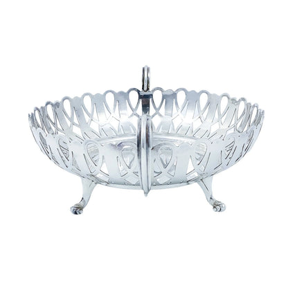 Edwardian silver plated pierced two-handled round centrepiece fruit bowl basket